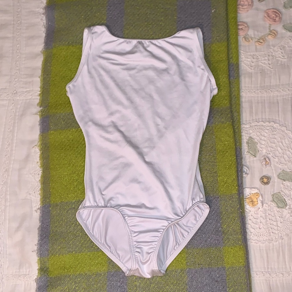 Natalie Boatneck Deep V-Back White Leotard